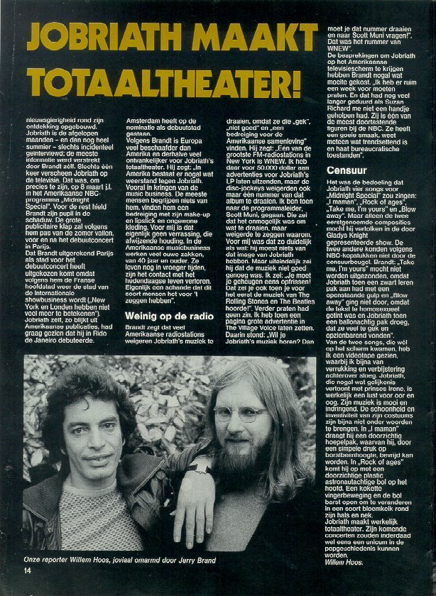 Jobriath, 1974 Dutch article